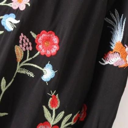 Black Floral Embroidered Long Sleev..